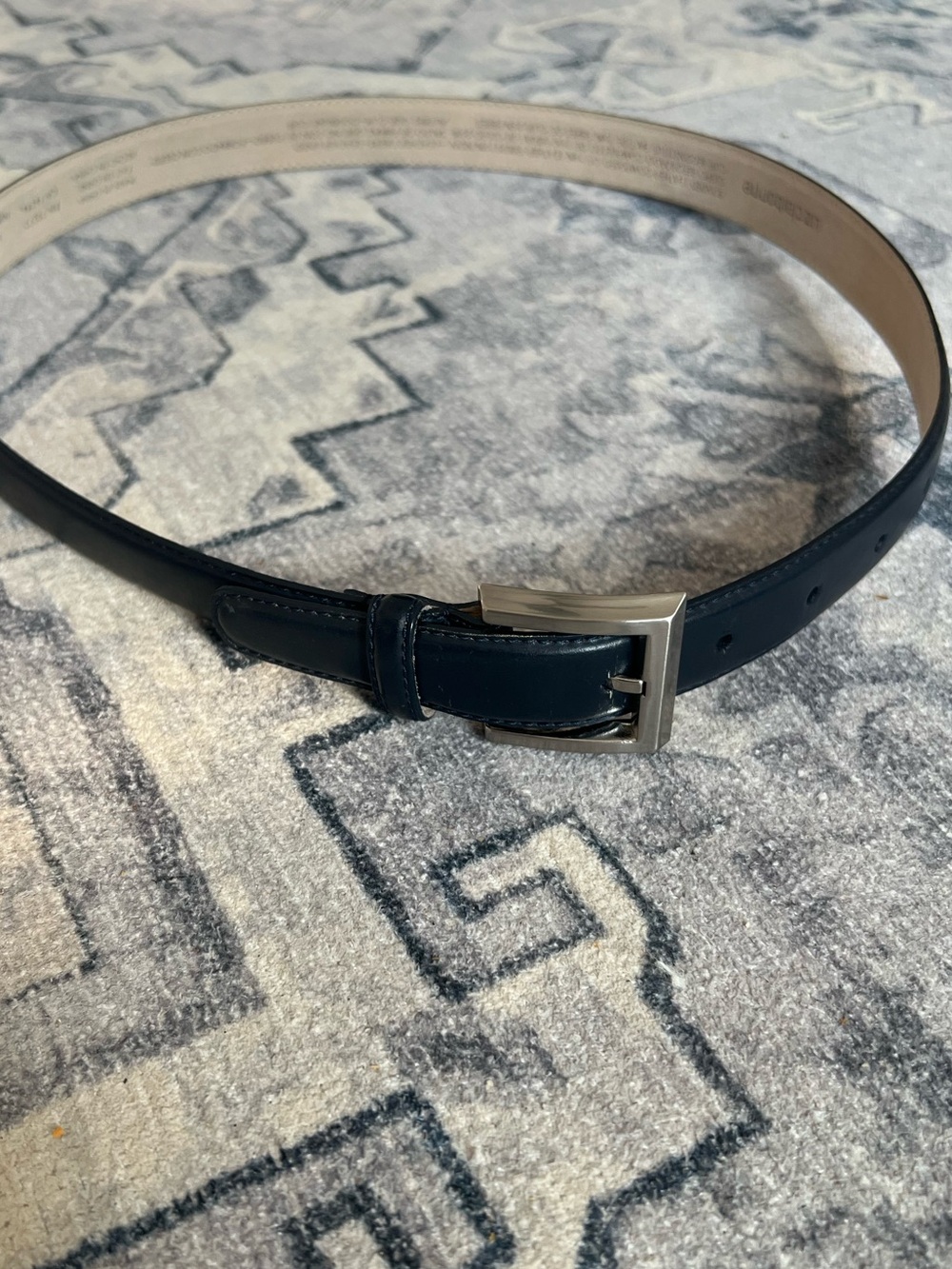 Vintage 1999 Liz Claiborne Navy Bonded Leather Belt Silver Buckle Size Large